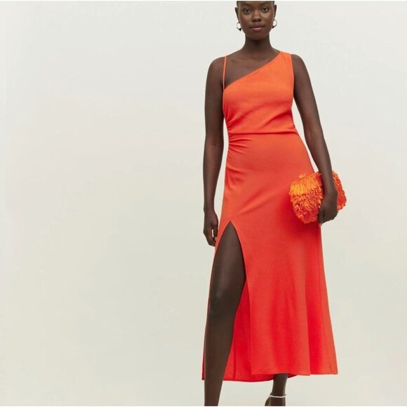Reformation Amani Midi Dress Orange Hot Day Wedding Size 6 Women's - Picture 1 of 6